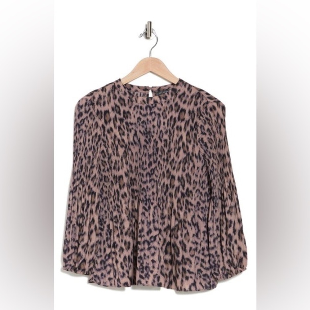 Adrianna Papell Georgette Pleated Polka Dot Blouse in Realistic Cheetah,…